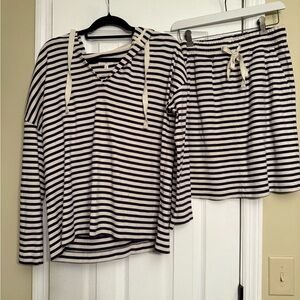 New Lou & Grey Navy Striped hoodie shirt skirt set small medium Anthropologie